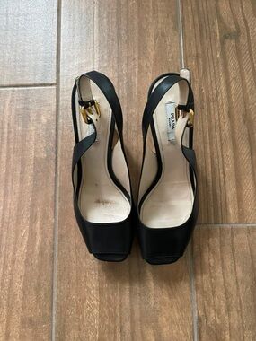 Prada Black Leather Peep-Toe Slingback Heels  US size 9-9.5